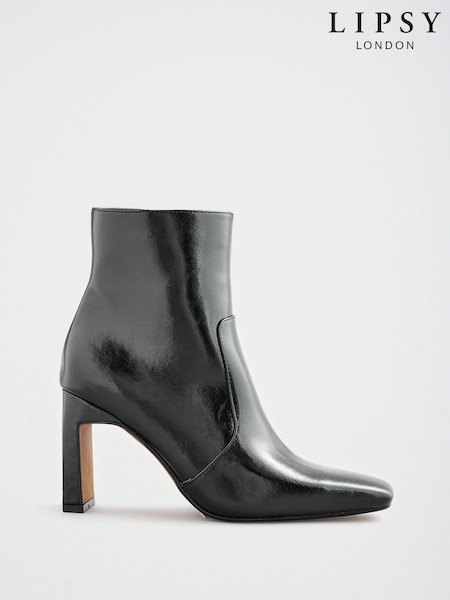 Black - Lipsy Faux Leather Square Toe High Heel Ankle Boots