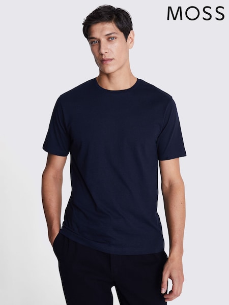 أزرق فاتح - MOSS Crew Neck Cotton T-Shirt (V39633) | ‏134 ر.س.‏