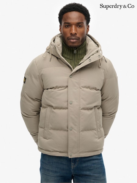 Superdry Grey Everest Short Hooded Puffer Jacket (V39746) | 624 QAR