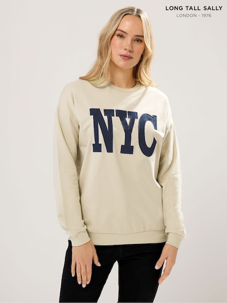Long Tall Sally Cream NYC Appliqué Sweat Top (V39837) | €43