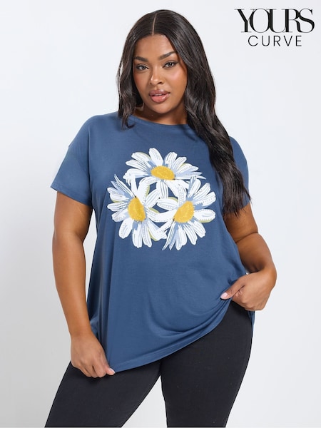 Yours Curve Blue Core Placement T-Shirt (V39840) | SGD 39