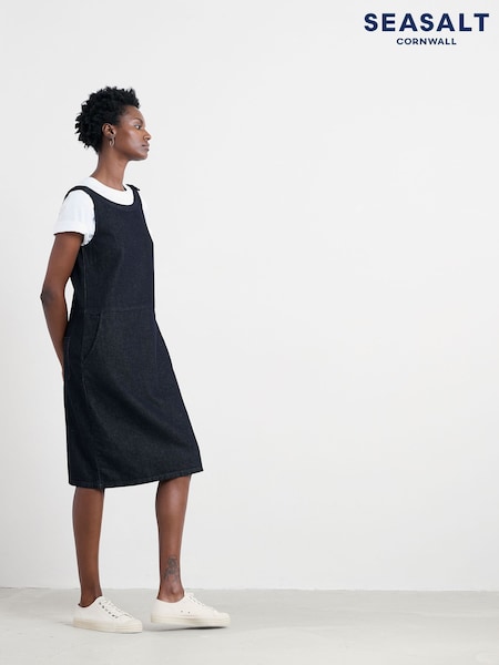 Seasalt Cornwall Blue Tall Salt Weave Pinafore Dress (V40079) | OMR47