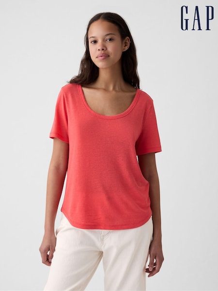 Gap Red Linen Blend Short Sleeve Scoop Neck T-Shirt (V40128) | €9