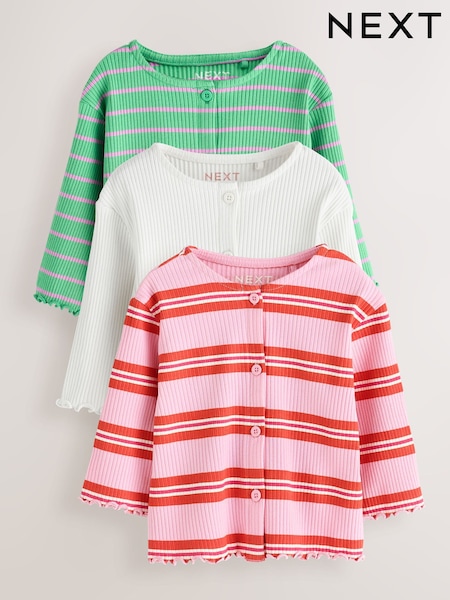 Green/Pink - Long Sleeve Ribbed Cardigans 3 Pack (3mths-7yrs)