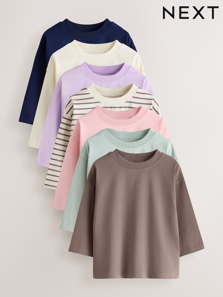Neutral Pink - Langærmet T-shirt 7 Pakke (3mdr.-7år)