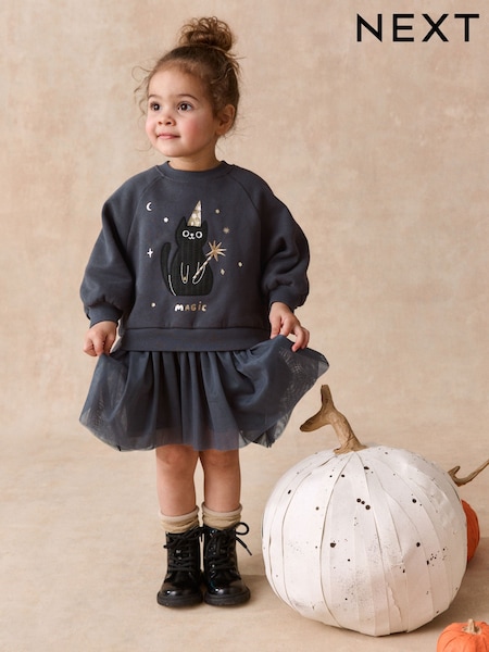 Black Cat - Long Sleeve Sweat Mesh Dress (3mths-7yrs)