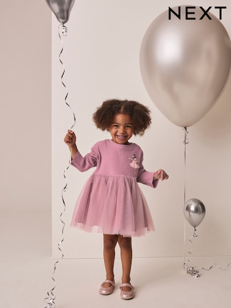 Mauve Purple Fairy - Long Sleeve Ribbed Mesh Dress (3mths-7yrs)