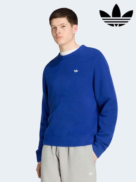 Blue - Regular Adidas Originals Trefoil Essentials Fully Knit Sweater