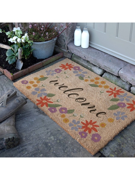 Artsy Mats Brown Welcome Floral Border Doormat (V40691) | 208 QAR