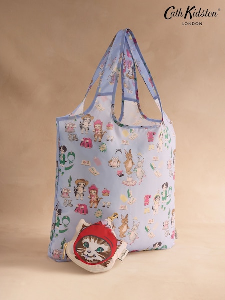 Blue Dress Up Animals - Cath Kidston Foldaway Shopper With Cat Bag Charm