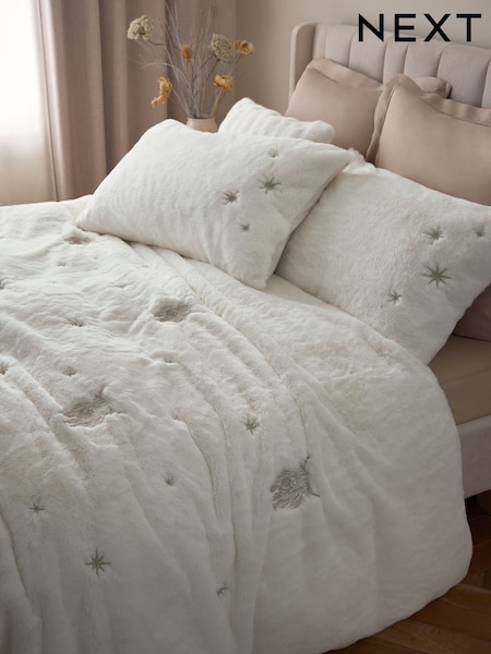 Hamish Embroidered Faux Fur Christmas Duvet Cover And Pillowcase Set