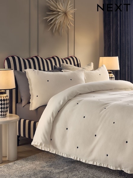 Polka Dot Frill Soft Fleece Duvet Cover And Pillowcase Set