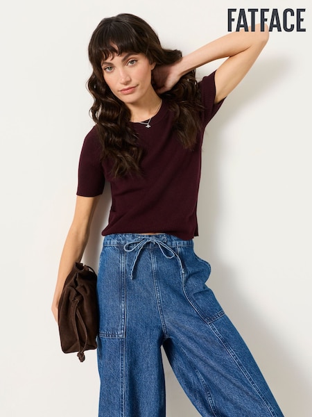 Rouge bordeaux - Fatface Short Sleeve Knitted Top
