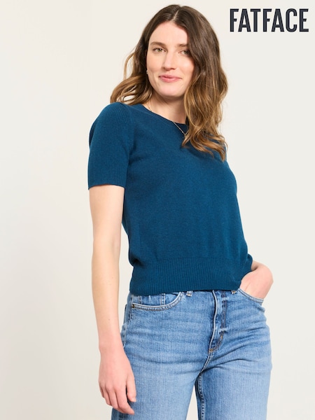 Teal Blue - Fatface Short Sleeve Knitted Top