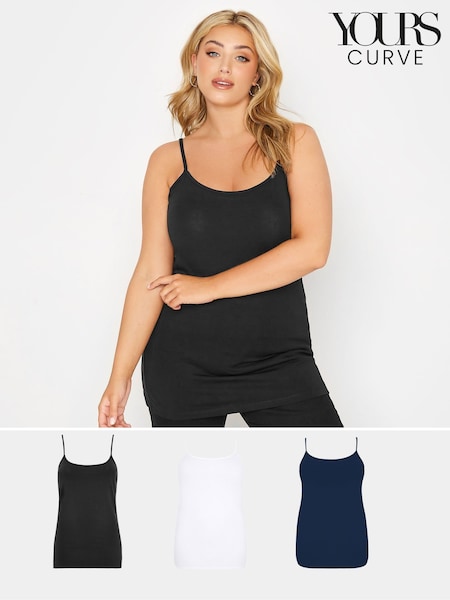 Yours Curve Black Cami Vest Tops 3 Pack (V40892) | 135 QAR