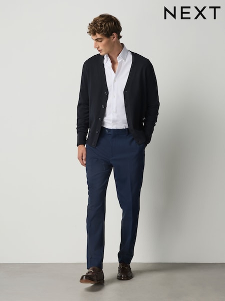 כחול  - Regular Fit Stretch Smart Twill Trousers