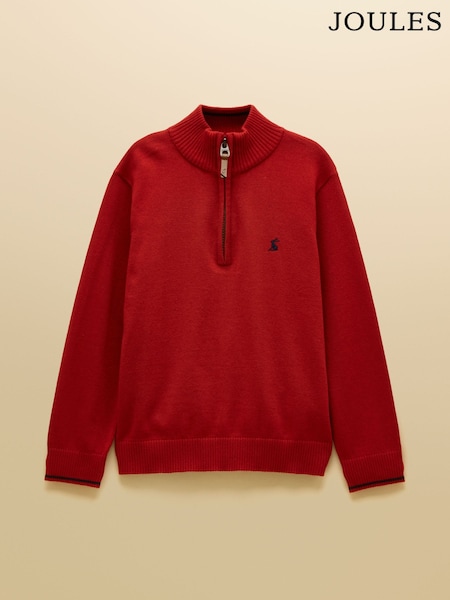 Burnt Orange - Joules Boys' Hillside Knit Quarter Zip Jumper
