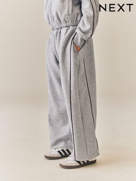 אפור מלאנז' - Side Pleat Wide Leg Joggers (3-16yrs)