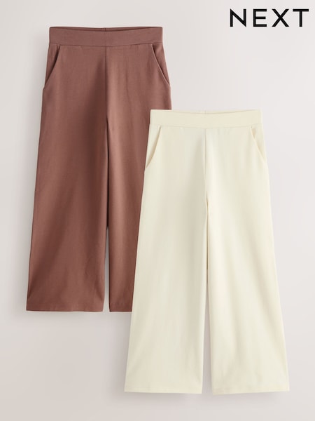 Ecru/Brown - Wide Leg Jersey Trousers (3-16yrs)