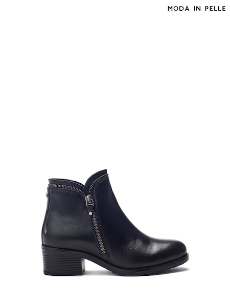 Moda in Pelle Black Opulent Zip Detail Block Heel Ankle Boots (V41345) | €132