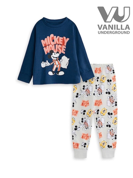 Vanilla Underground Blue Disney Mickey Mouse Cotton Long Sleeve Leg Pyjamas Set (V41367) | ₪134
