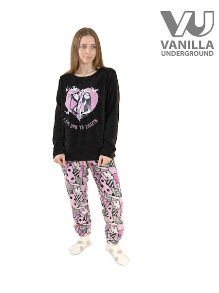 Vanilla Underground Pink The Nightmare Before Christmas Fleece Long Sleeve Leg Pyjamas Set (V41372) | AED277