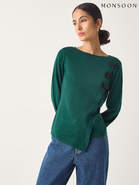 Monsoon Green Sofia Asymmetrical Button Jumper (V41376) | 359 QAR