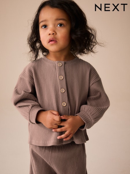 Brown - Long Sleeve Ribbed Raglan Cardigan (3mths-7yrs)