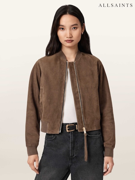 AllSaints Brown Orten Suede Bomber Jacket (V41412) | 1,710 QAR