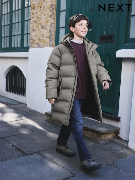 Khaki Green - Waterproof Padded Long Line Coat (3-16yrs)