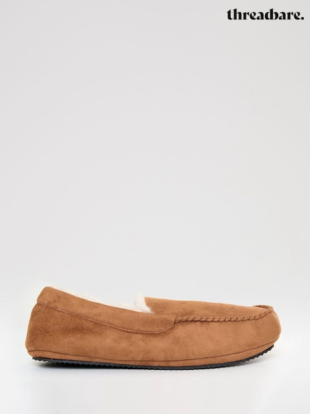 Threadbare Brown Faux Suede Faux Fur Lined Moccasin Slippers (V41497) | €29