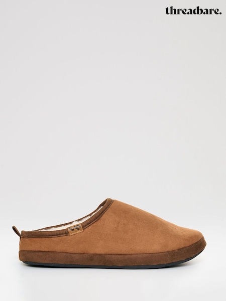 Threadbare Brown Faux Suede Faux Fur Lined Mule Slippers (V41499) | €34
