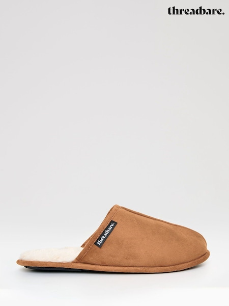 Threadbare Brown Faux Fur Lined Slip On Mule Slippers (V41501) | €34