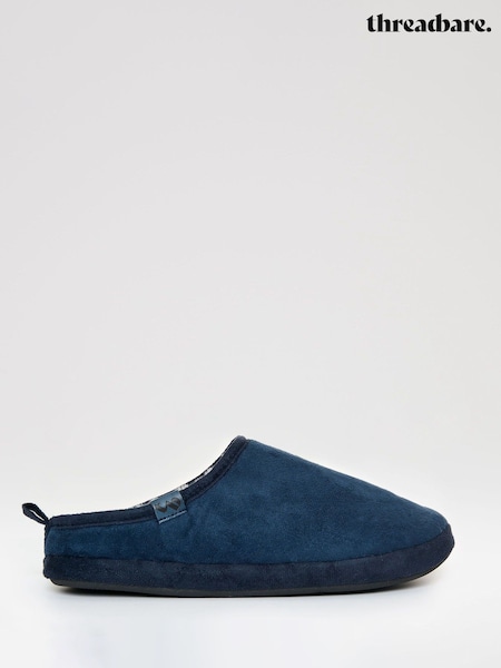 Threadbare Blue Faux Suede Faux Fur Lined Mule Slippers (V41505) | €34