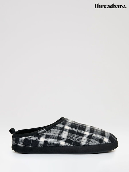 Threadbare Black Check Faux Fur Lined Mule Slippers (V41508) | €27