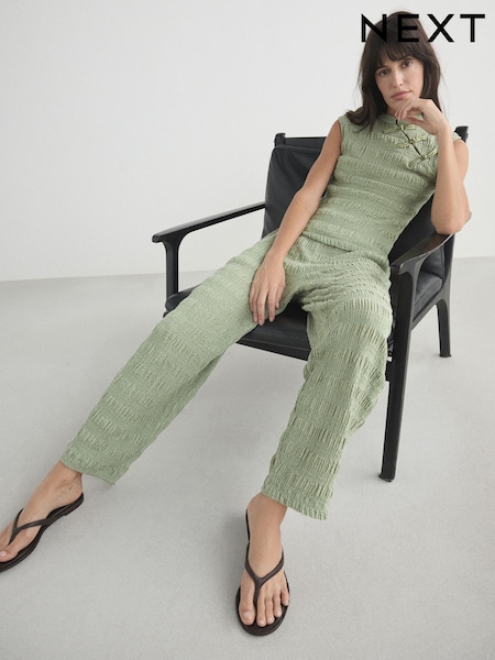 Sage Green - Textured Barrel Leg Trousers