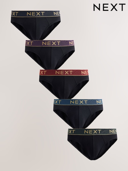 Black Rich Colour Waistband - 5 Pack Cotton Rich Briefs