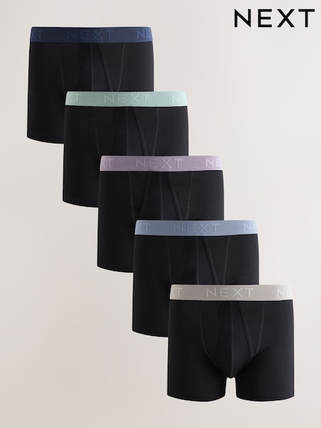 Black Texture Waistbands - 5 Pack A-front Cotton Rich Boxers