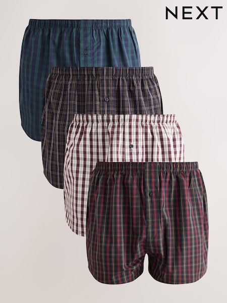 Rich Colour Check - 4 Pack Woven Cotton Boxers