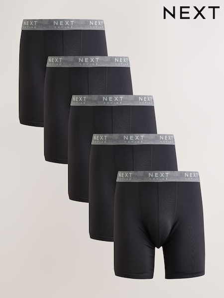 Black - Regular Long Leg Sports Cotton Rich Trunks 5 Pack