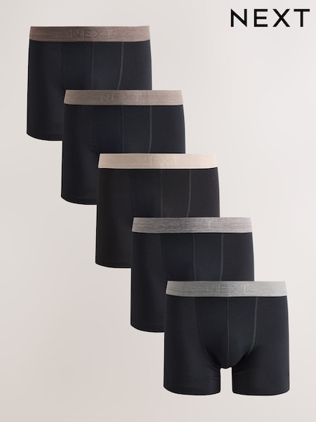 Black Neutral Marl Waistbands - Regular Trunk Cotton Rich Boxers 5 Pack