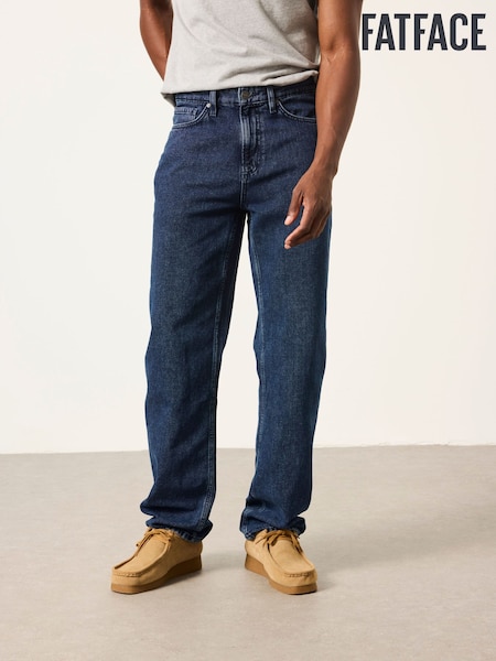 Indigo Blue - Regular Fatface Relaxed Straight Fit Canvas Weave Jeans