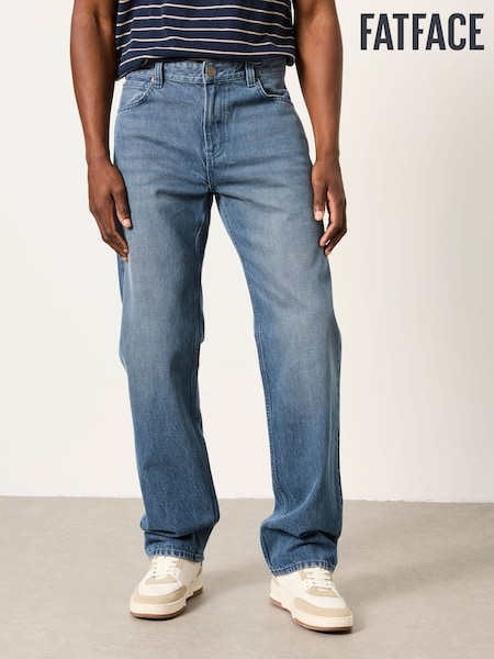 Mid Blue - Regular Fatface Relaxed Straight Fit Jeans