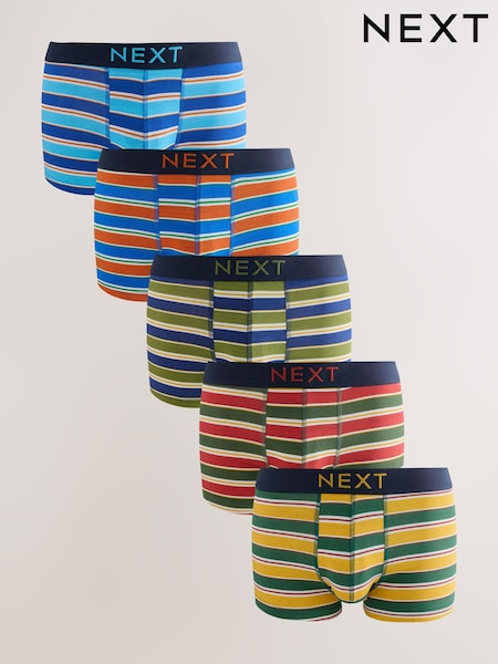 Green/Blue Stripe - 5 Pack Hipster Cotton Rich Boxers
