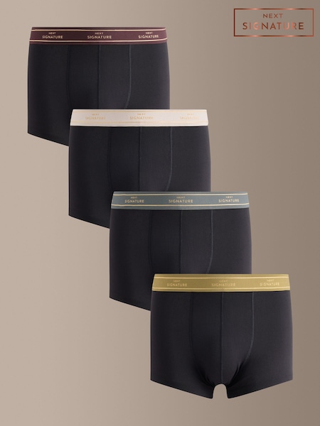 Black/Colour Waistband - 4 Pack Signature Hipster Cotton Rich Boxers