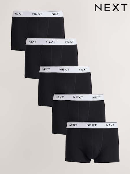 Black White Waistband - Regular Hipster Cotton Rich Boxers 5 Pack