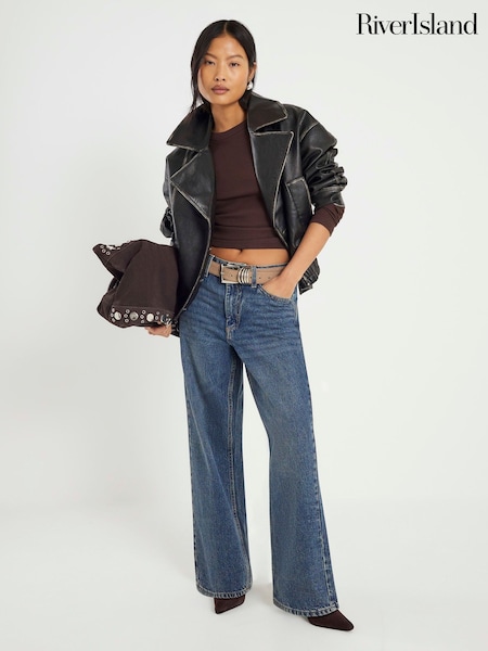 River Island Speciality Denim Dark Lynx relaxed Straight Jeans (V42128) | ‏291 د.إ.‏