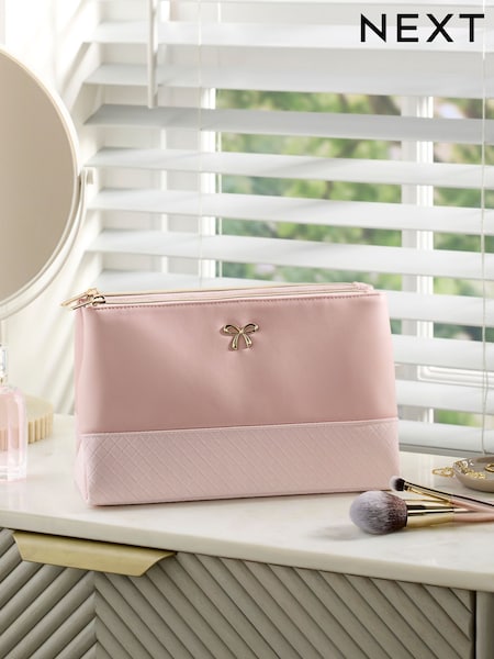 Pink Bow - Faux Leather Foldable Make-up Bag