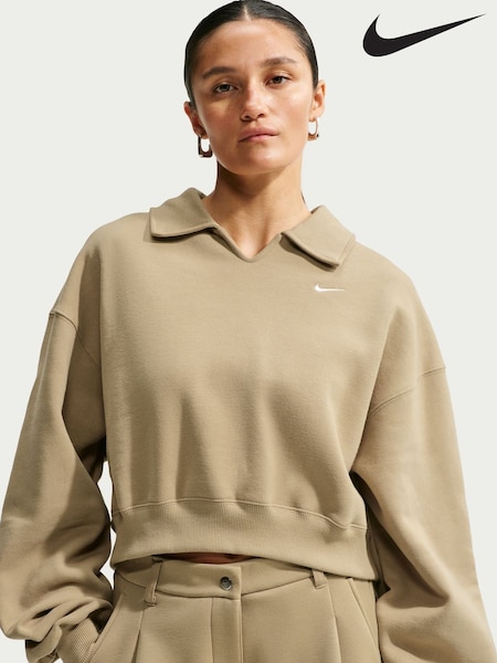 Faldskærm Beige Naturlig - Nike Studio Fleece Oversized Cropped T-shirt