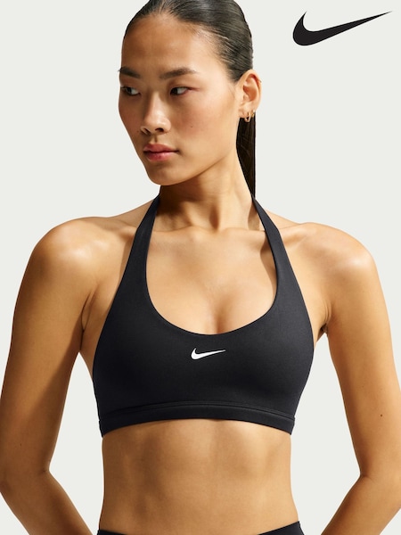 Black - Nike One Medium Support Padded Halter Sports Bra